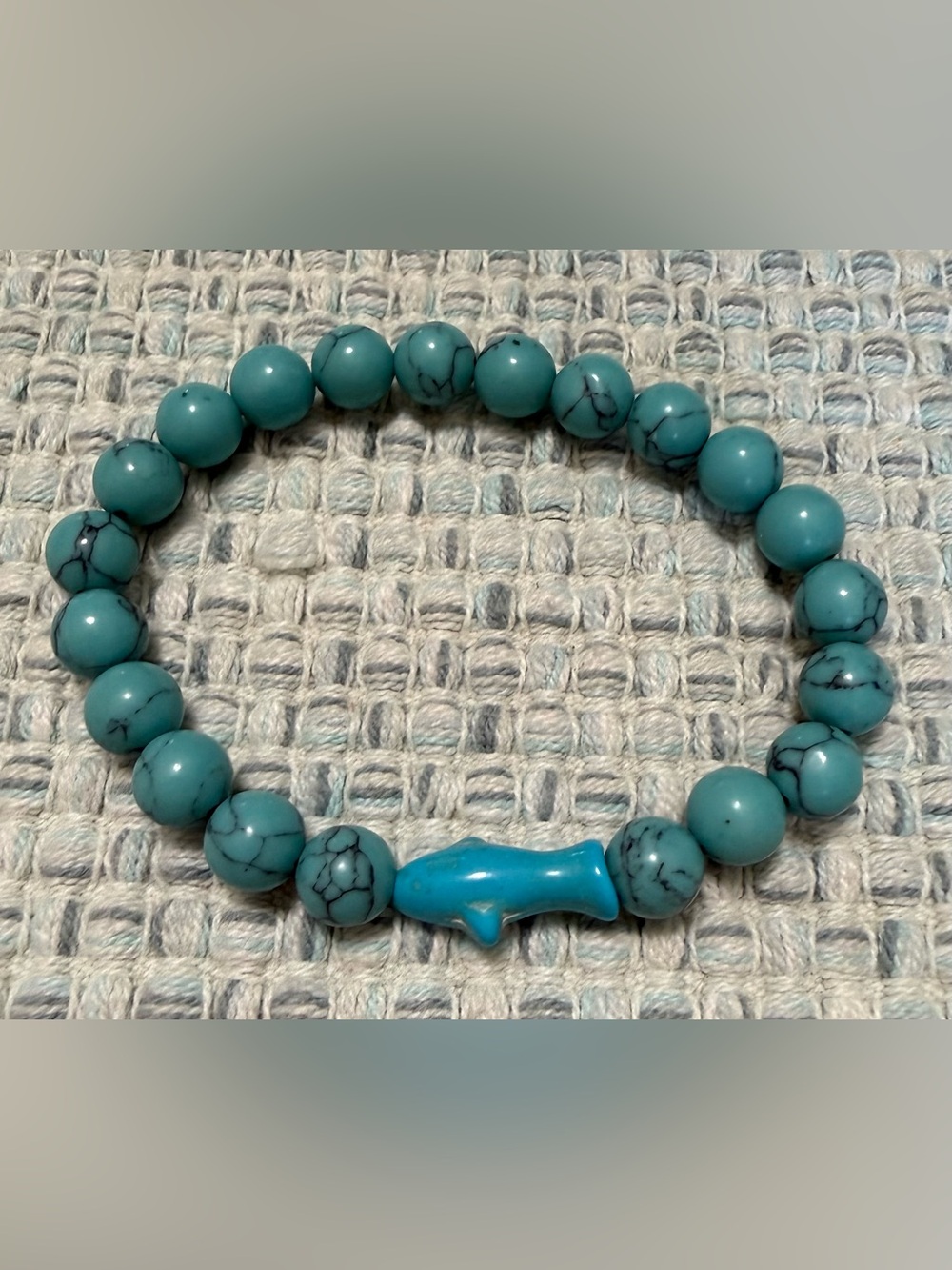 Turquoise Beaded Dolphin Stretch Bracelet - Unbranded